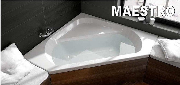 Collection MAESTRO baignoire d'angle - Vidage caché 110 Litres