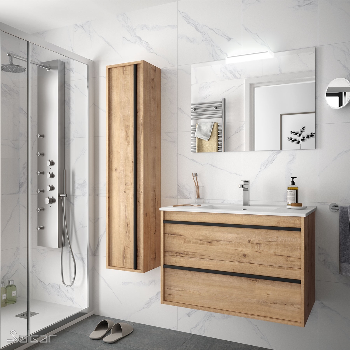 ATTILA Meuble avec miroir et applique LED