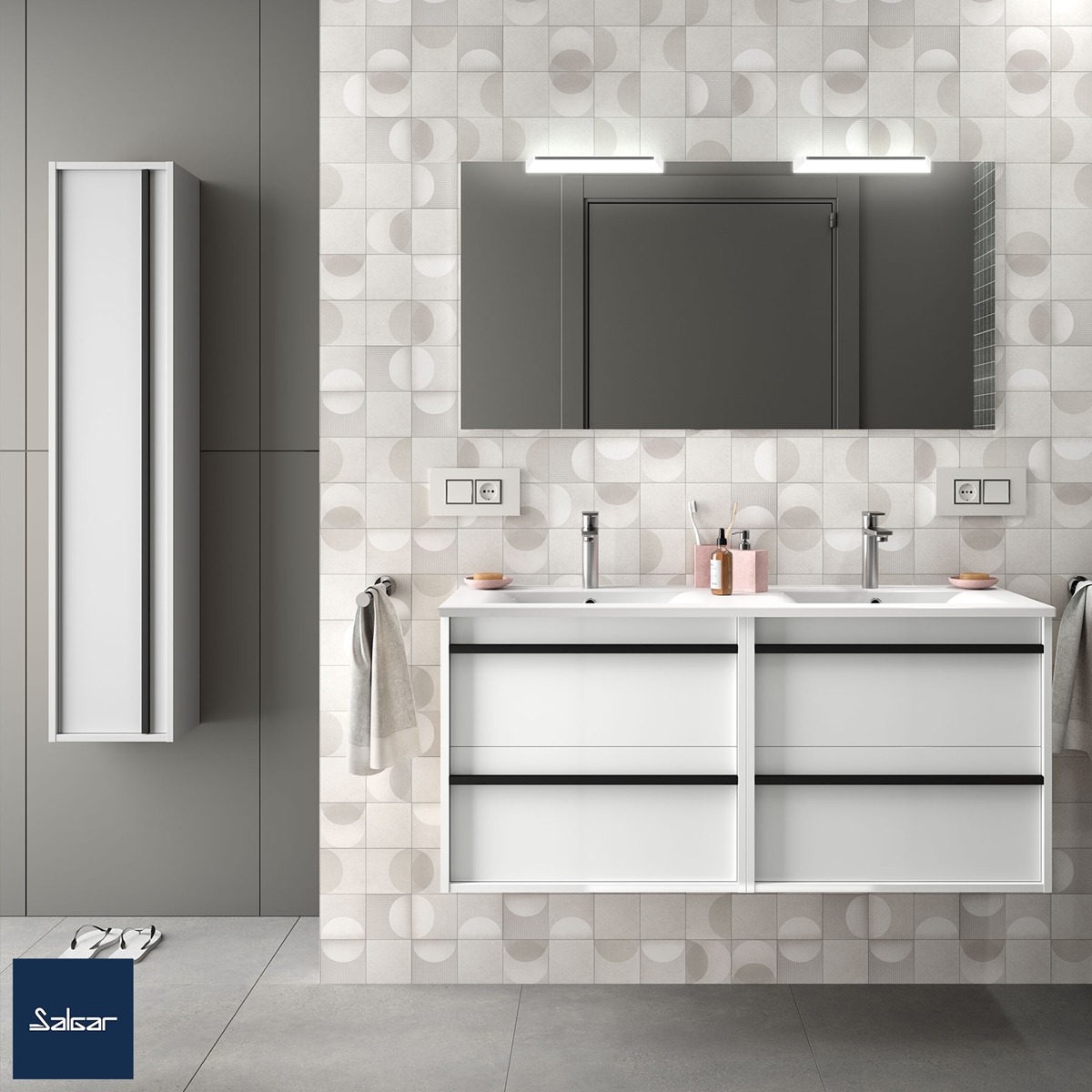 ATTILA Meuble double avec miroir et applique LED