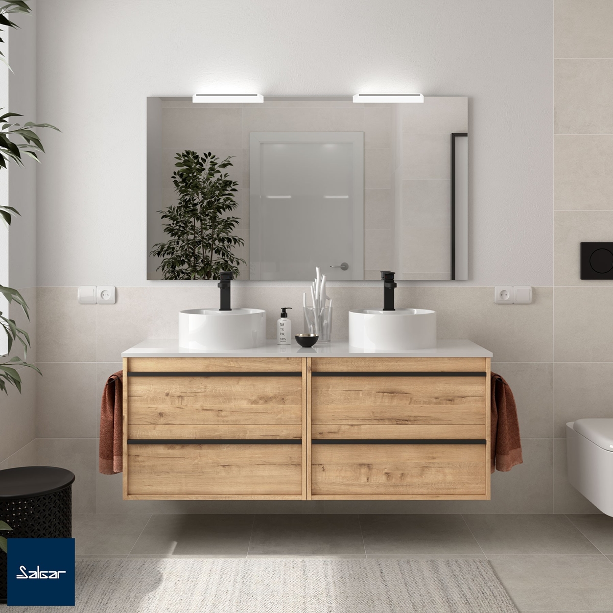 ATTILA BOL Meuble double avec miroir et applique LED